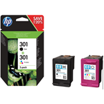 Cartucce N9J72AE N.301 Nero + N.301 Colore Hp Deskjet 1000/1510/2540 Officejet 2620 Envy 4500 