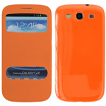 Custodia in PVC e Ecopelle Arancione Flip Cover 2 S View per Samsung Galaxy S3 / i9300 S3 Neo