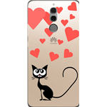 Custodia Back Case TPU Fashion Trasparente Fantasia "Gatto" "Cuori" per Huawei Mate 10 Lite