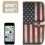 Custodia in Ecopelle Bandiera Americana USA Vintage Flip Laterale per Apple iPhone 5C