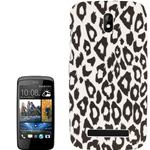 Custodia in PVC Bianco Nero Leopardato per HTC Desire 500