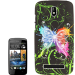 Custodia in PVC Nero Farfalla Multicolore per HTC Desire 500